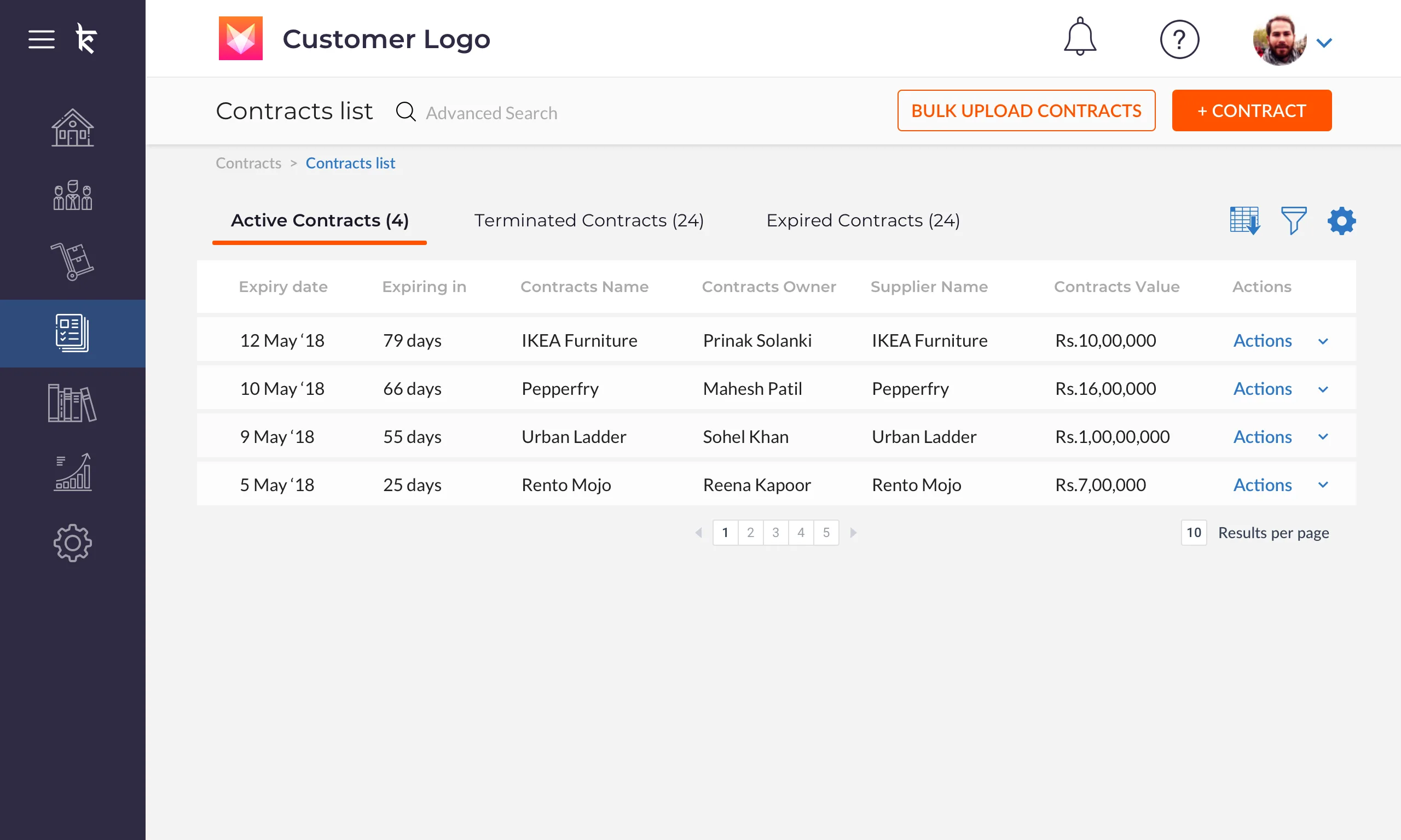 Krinati Contracts List interface