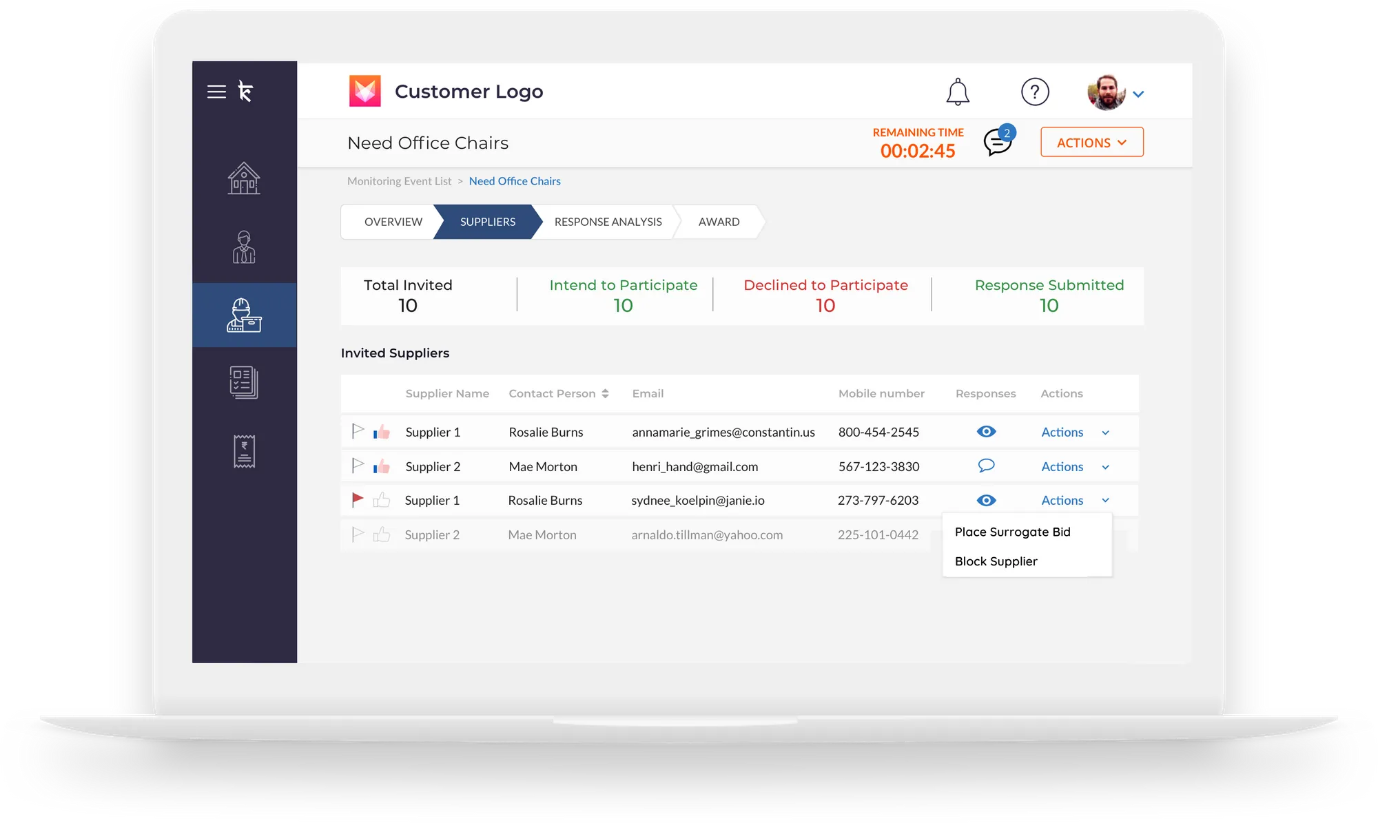 Krinati sourcing dashboard on a laptop