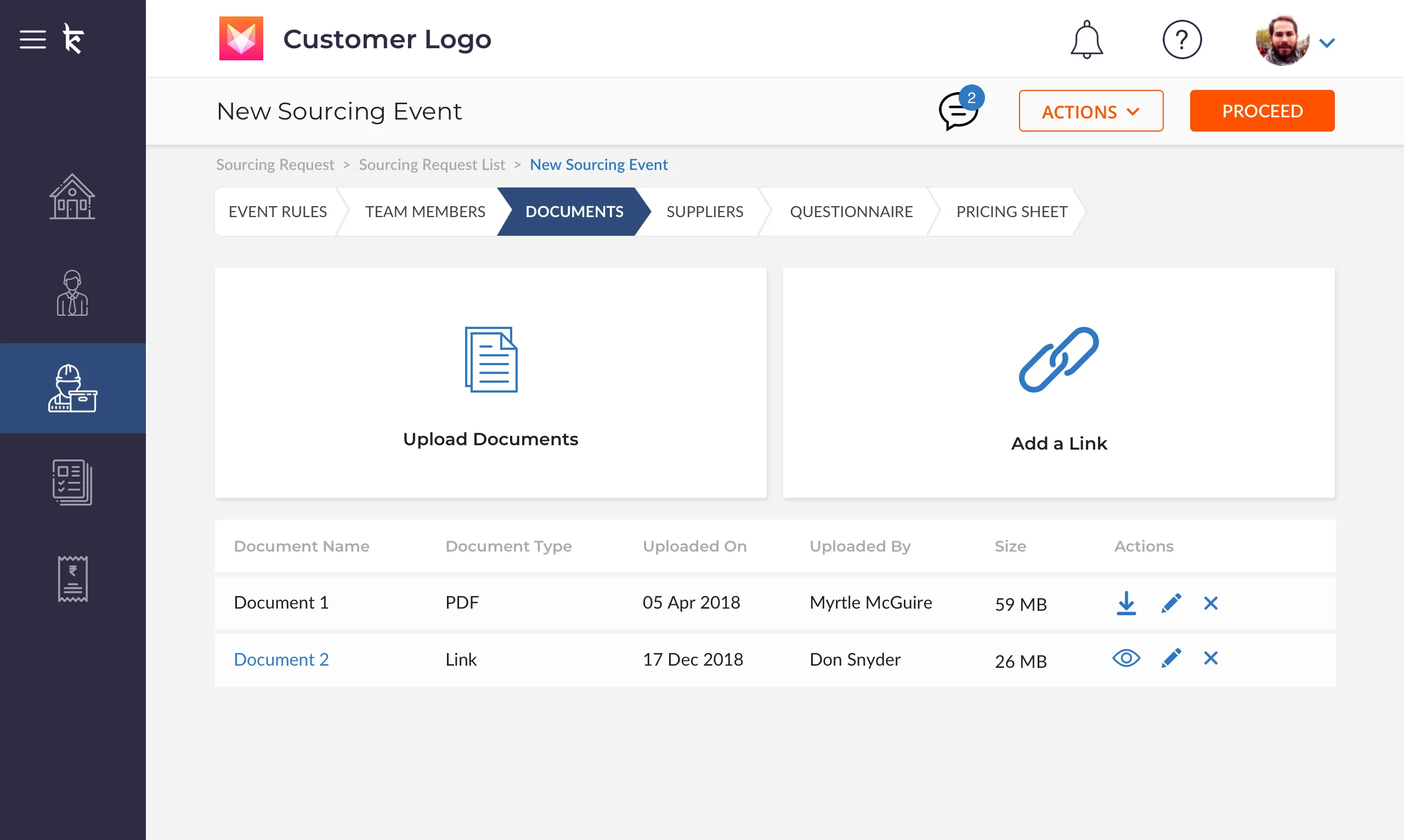 Document upload in Krinati platform